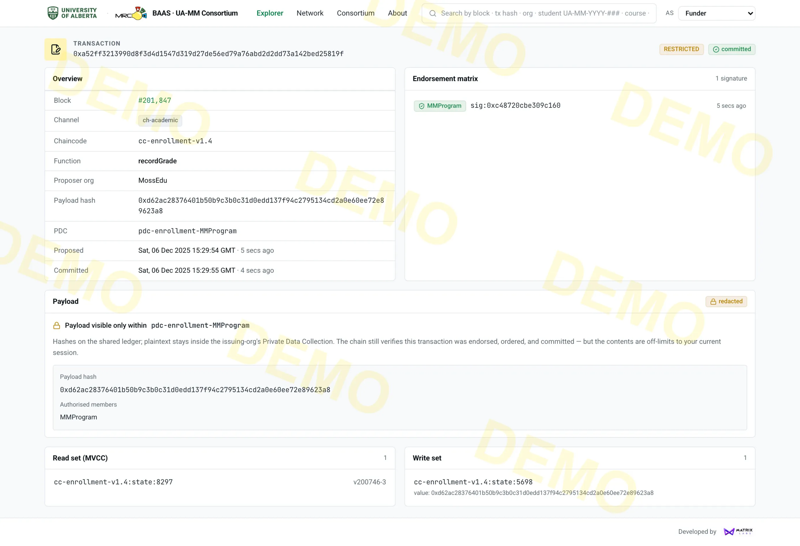 BAAS UA-MM Consortium: verifiable academic records on Hyperledger Fabric