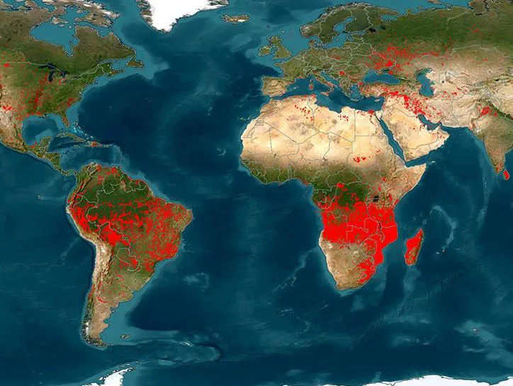 World map of global fire hotspots