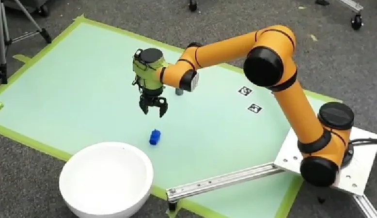 A robotic arm performing an automatic pick-and-place task
